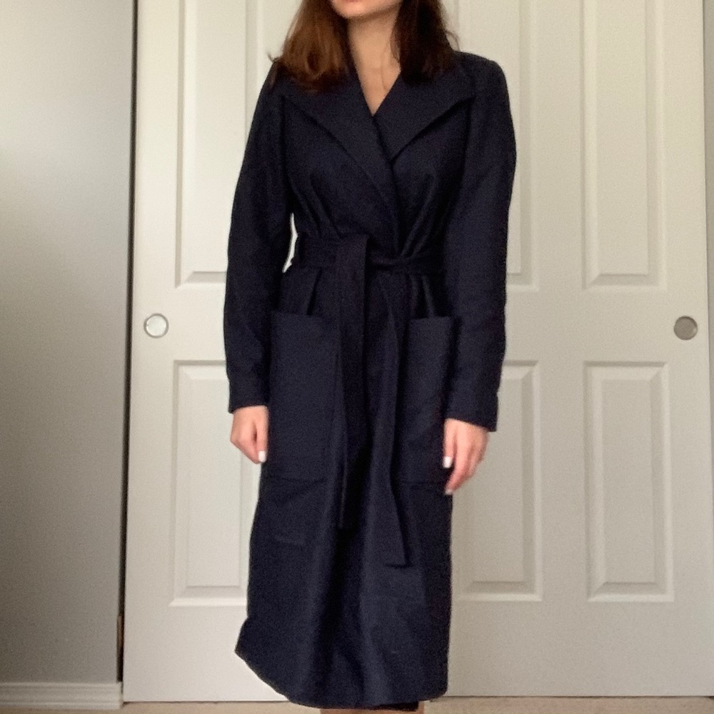 ZARA Long Wool Coat in Navy Blue